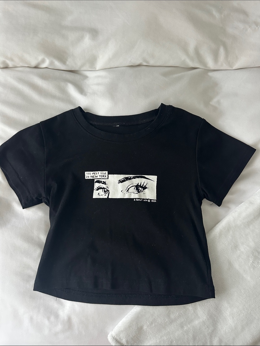 Brandy Melville Black Graphic Crop Tee with Eye Print